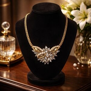 Vintage Trifari Elegant Rhinestone And Gold-Tone Necklace